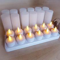 Set of 12 Rechargeable Tea Lights with Candle Holders