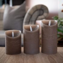 Rustic Brown Battery Wax Candle, Realistic Authentic Flame, 3 Pack