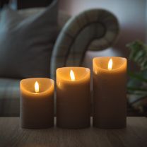 Rustic Grey Battery Wax Candle, Realistic Authentic Flame, 3 Pack